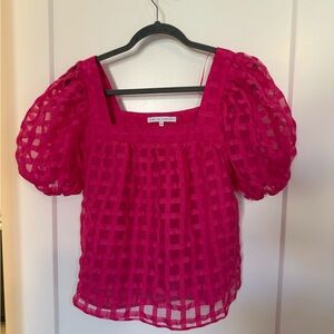 English Factory — hot pink short sleeve bubble sleeve top - size M